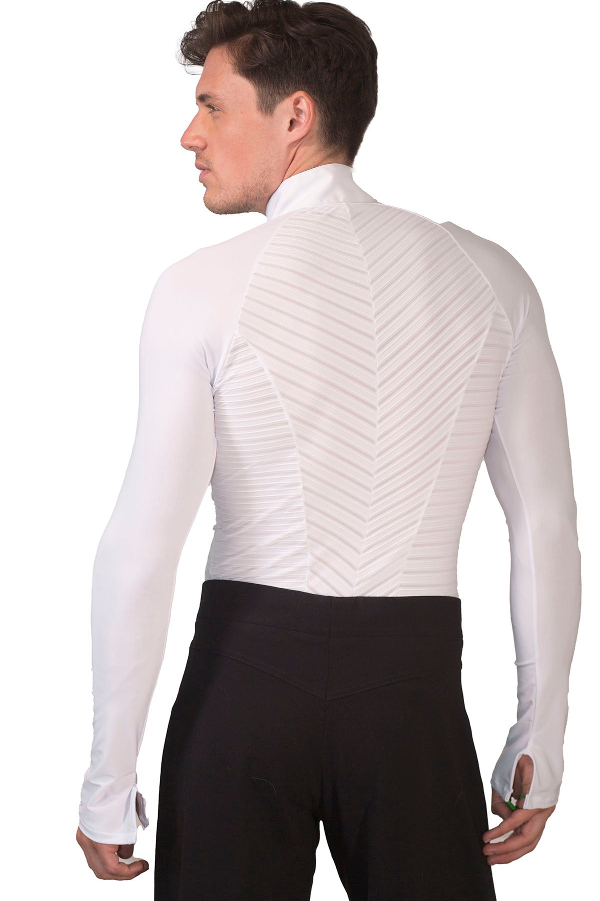 Dance America White MS21 mandarin stripe inset perfect dance shirts for men on the floor by Dance America