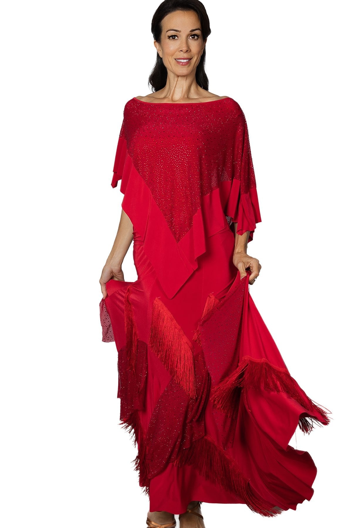 S2441 Long Fringe and Rhinestone Gypsy Skirt - Dance America