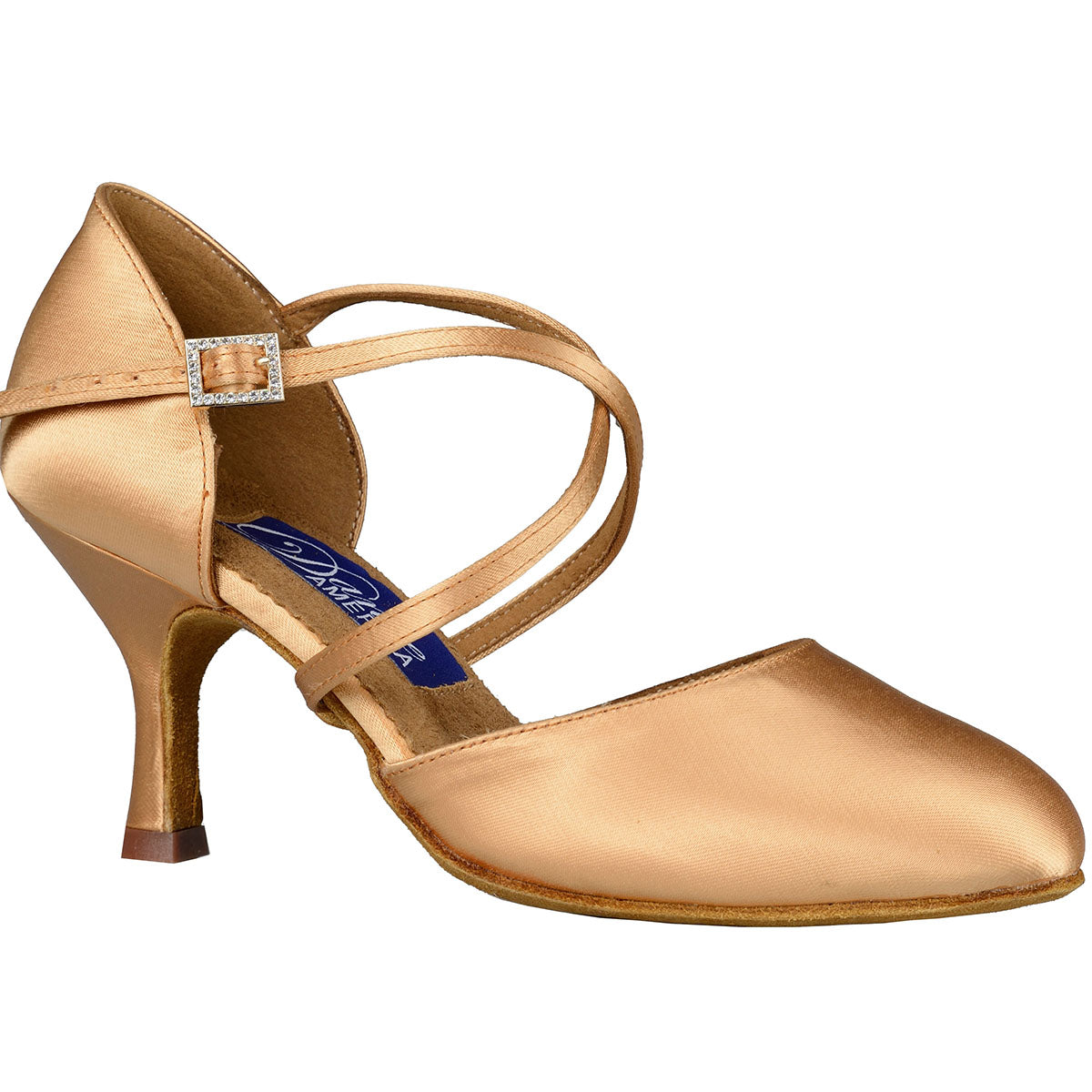 Charlotte  Experience ultimate comfort and a perfect fit with Charlotte. A smooth shoes that provide superior comfort, while the wide fit option caters to all foot types. Available in both a 2" and 2.5" heel, these shoes offer versatility and style for any occasion. Light tan satin. picture 2.5" heel