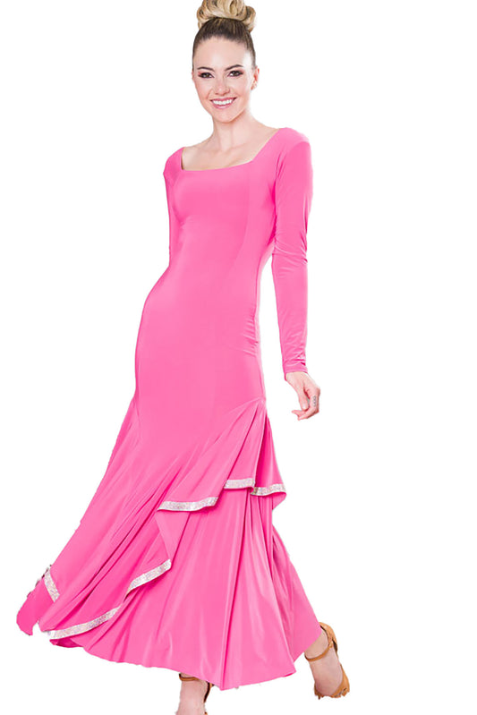 Elevate your style with our D203R Long Princess Dress! Featuring stunning rhinestones and long sleeves, this dress exudes elegance and grace. Perfect for any special occasion, make a statement and turn heads with this dazzling dress. Feel confident and beautiful in this glamorous piece. pink