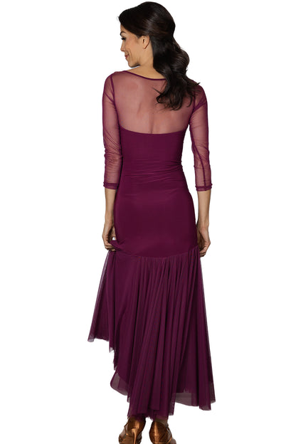 D206 Long Ruched Sweetheart Dress.  Made of 4 full circles of powermesh fabric, this dress not only flows beautifully on the dance floor but also accentuates your every turn. The ruched sweetheart neckline adds a touch of elegance, making you stand out from the crowd. wine