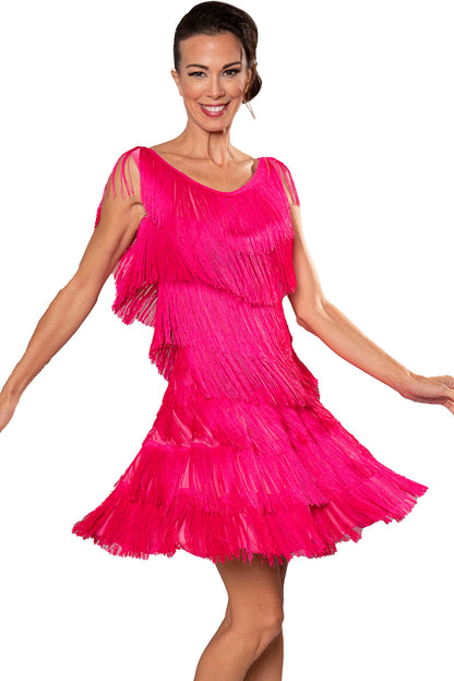 D2422 Full Fringe Dress  Indulge in luxury with our D2422 Full Fringe Dress. The top and full skirt is adorned with our exclusive 6 inch stretchable Fringe, creating a mesmerizing visual and a dress that moves effortlessly. Elevate your style with this unique and elegant piece. pink