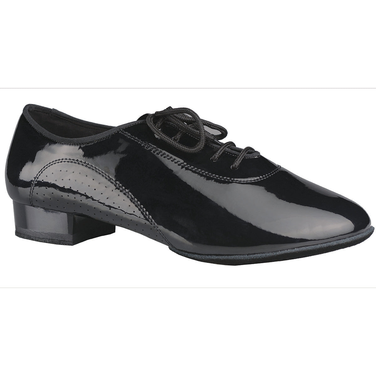 Expertly crafted for male ballroom dancers, the Denver performance shoe boasts a sleek patent leather material and a supportive 1" heel. Experience enhanced confidence and precision in your dancing with its top-quality design and flexible split sole. Elevate your performance with Denver.