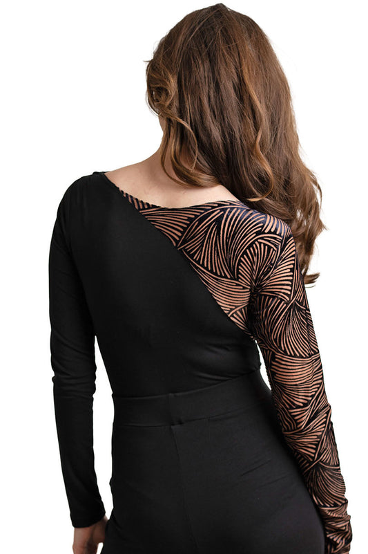 Bodysuit with diagonal special fabric inset