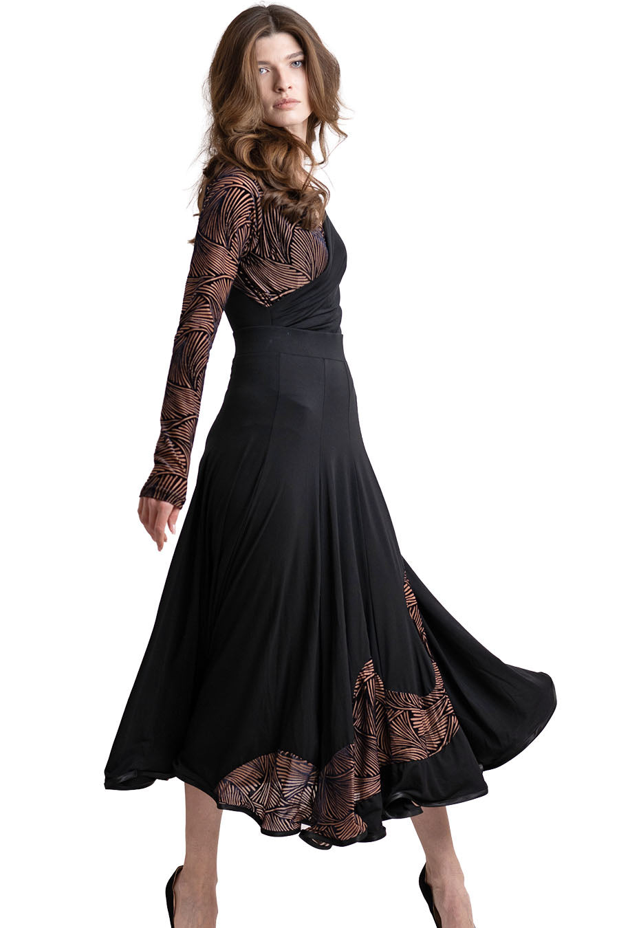 Long Skirt with Waterfall Insert black and tan