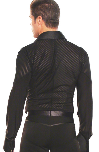 MS19 Collared Stripe Inset Shirt for Ballroom Dancing pictured in black