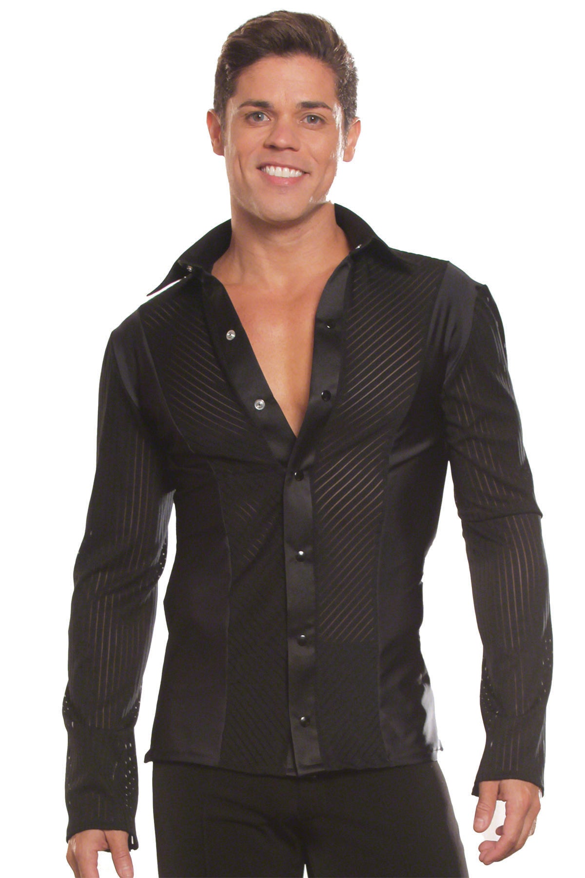 The MS20 Loose Fit Shirty w/out Trunks is the perfect choice for any ballroom dancer. Its unique loose fit design allows for a full range of movement, ensuring you can showcase your skills on the dance floor. Stay comfortable while looking stylish with this must-have dance shirt. pictured in black