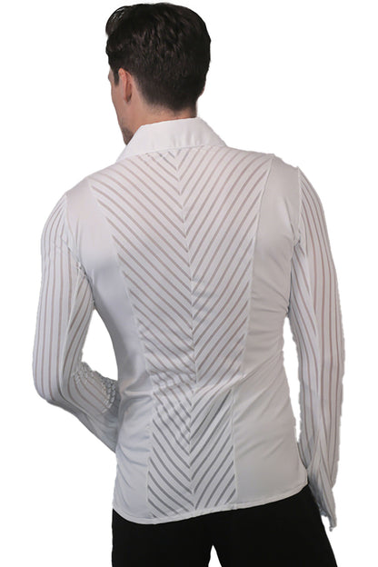 The MS20 Loose Fit Shirt w/out Trunks is the perfect choice for any ballroom dancer. Its unique loose fit design allows for a full range of movement, ensuring you can showcase your skills on the dance floor. Stay comfortable while looking stylish with this must-have dance shirt. white from back