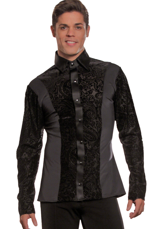 The MS22 Collared Shirt with Velvet Inset is a must-have for any male ballroom dancer. The sleek design and velvet inset add a touch of luxury and sophistication to your dance ensemble. Perfect for making a statement on the dance floor and elevating your performance to the next level.