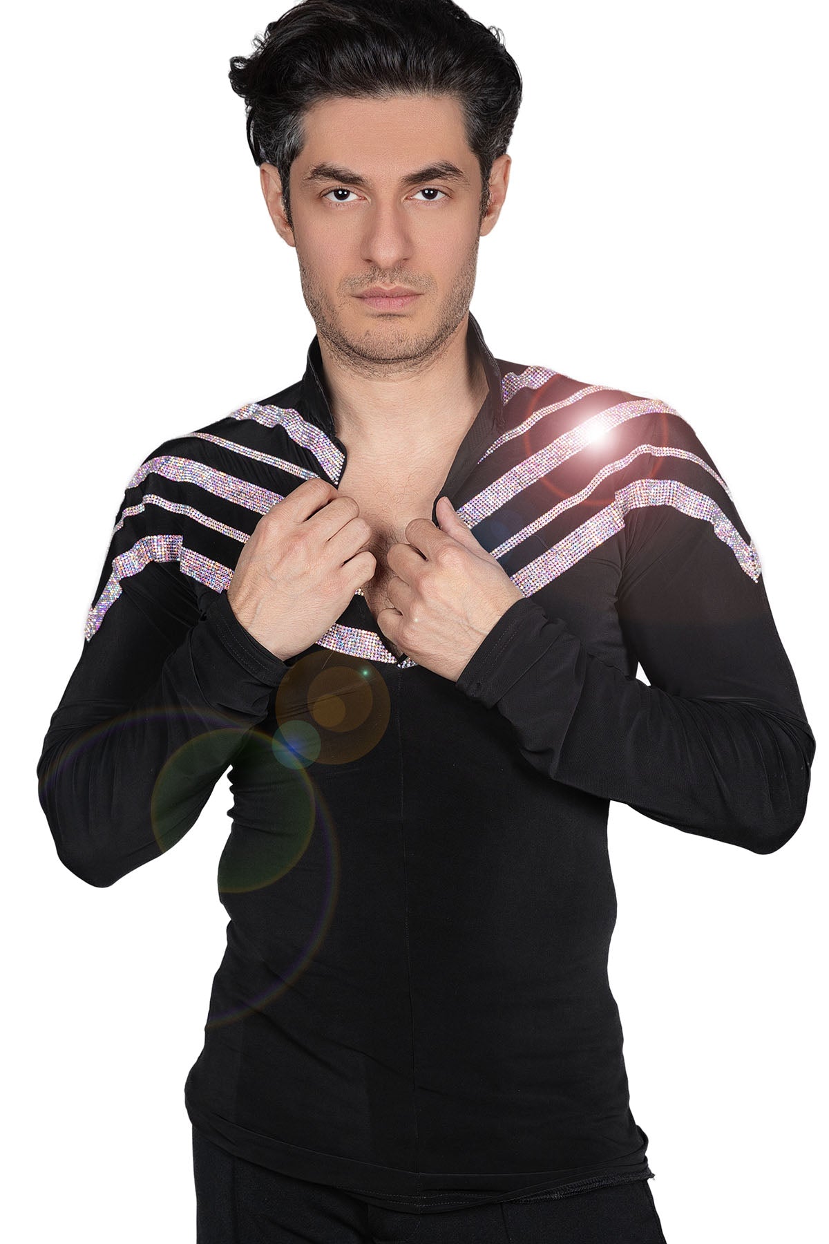 Step into the spotlight with our MS43 Diagonal Rhinestone Shirt w/Trunks! Thousands of little rhinestones will make you shine and stand out in any crowd. Trust us, you'll be the star of the show! black