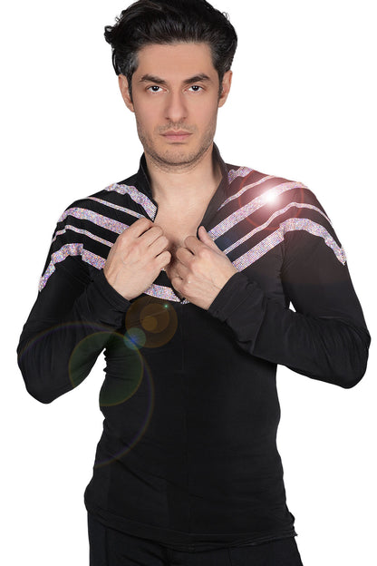 Step into the spotlight with our MS43 Diagonal Rhinestone Shirt w/Trunks! Thousands of little rhinestones will make you shine and stand out in any crowd. Trust us, you'll be the star of the show! black