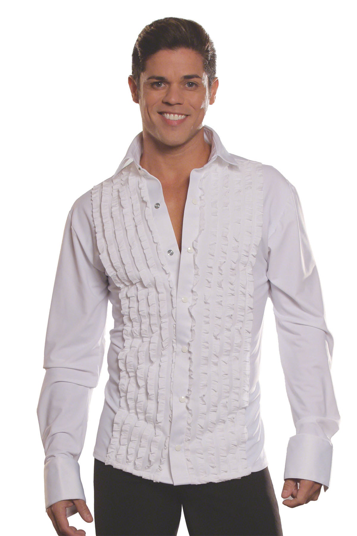 This MS8A Ruffled Tuxedo Shirt is perfect for ballroom dancing. It features a classic ruffle design and a tailored fit for a polished look. Crafted with high-quality materials, this shirt offers comfort and style for your next dance event. Look elegant and confident while you show off your moves on the dance floor. pictured in white