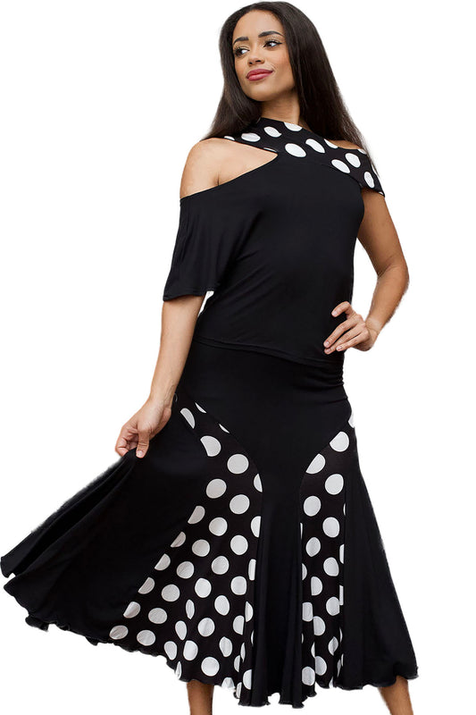 Get ready to make a splash on the dance floor with the S211 PD Long Polka Dot Mermaid Skirt. Designed with a mermaid shape and playful polka dot pattern, this skirt will make you stand out with every move. black with polka dots