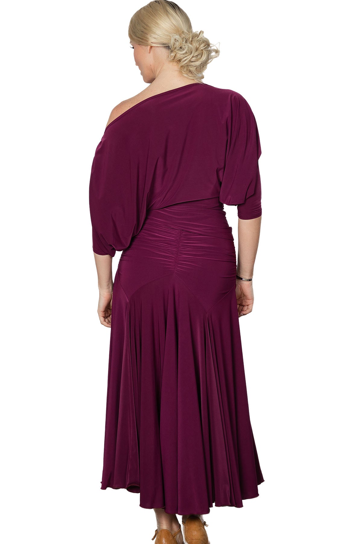 S2401 Long Tulip Skirt  Step onto the dance floor in style with our S2401 Long Tulip Skirt! This best-selling ballroom practice wear skirt features a flattering gathered saddle that looks great on all sizes. And with its double circle fullness, you'll be moving like mad all night long Wine