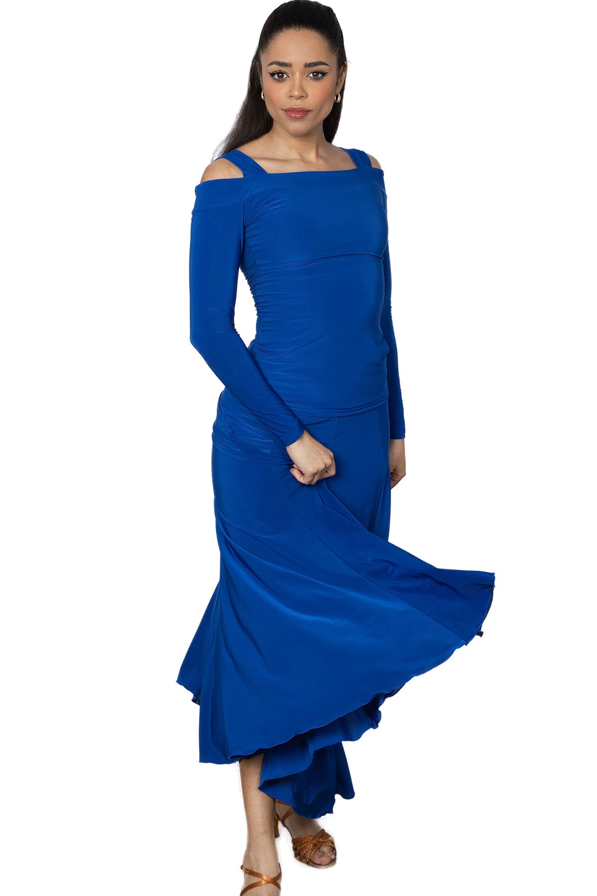 S2405 8 Panel Simple Skirt  Get ready to dance the night away in the S2405 8 Panel Simple Skirt! This perfect long ballroom skirt features 8 panels for maximum movement and flow. With its simple design, it's the perfect addition to any dance outfit. Step onto the dance floor and turn heads in this must-have skirt. blue