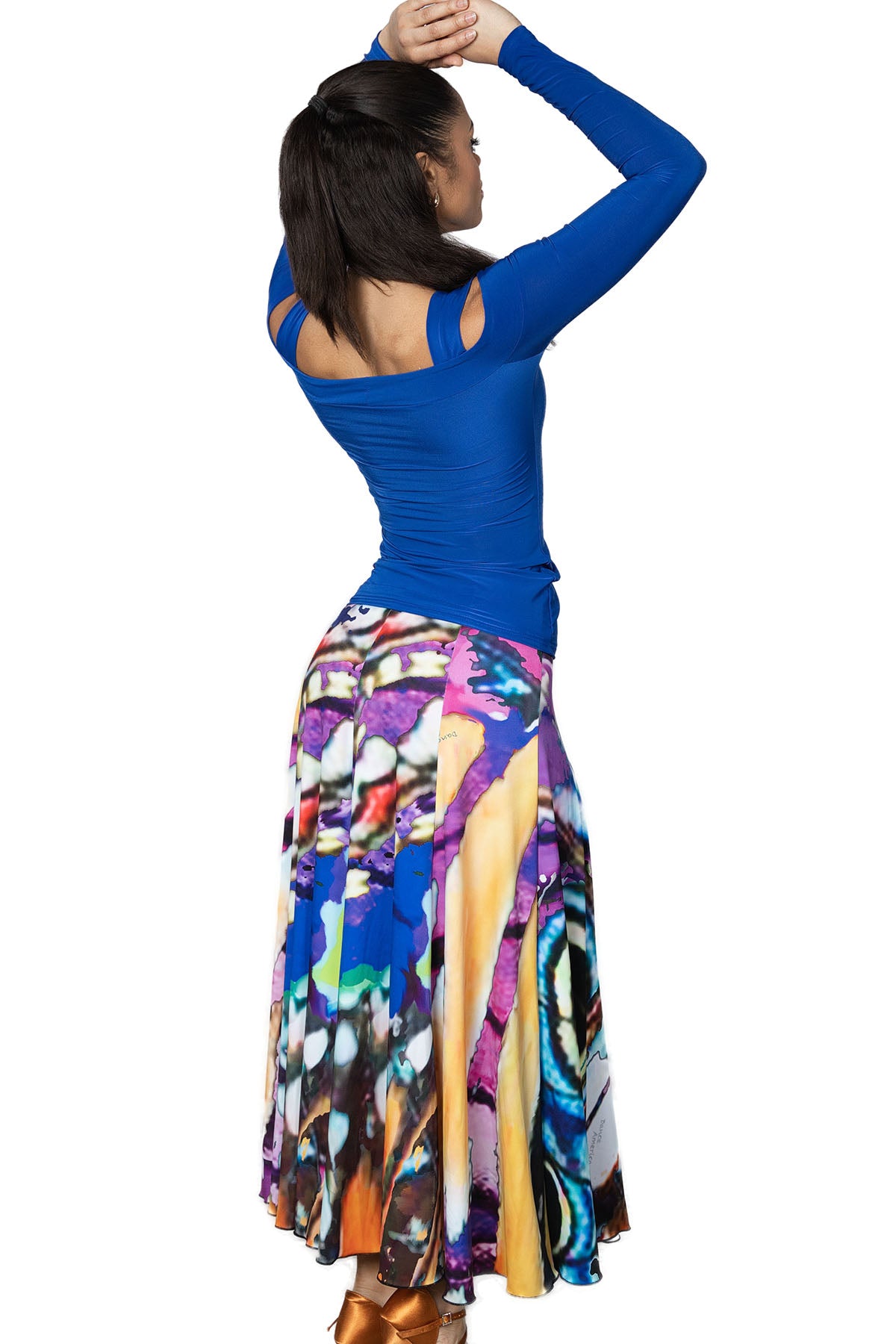 S2405 8 Panel Simple Skirt  Get ready to dance the night away in the S2405 8 Panel Simple Skirt! This perfect long ballroom skirt features 8 panels for maximum movement and flow. With its simple design, it's the perfect addition to any dance outfit. Step onto the dance floor and turn heads in this must-have skirt. Print