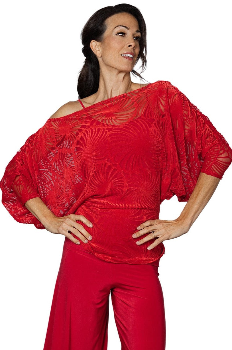 T2422 Burnout Velvet Dress Top with Camisole  This T2422 Burnout Velvet Dress Top with Camisole is a versatile and stylish two-piece ensemble that will make any dancer stand out. The burnout velvet fabric adds a touch of elegance while the included camisole provides comfort and support. Perfect for performances. red