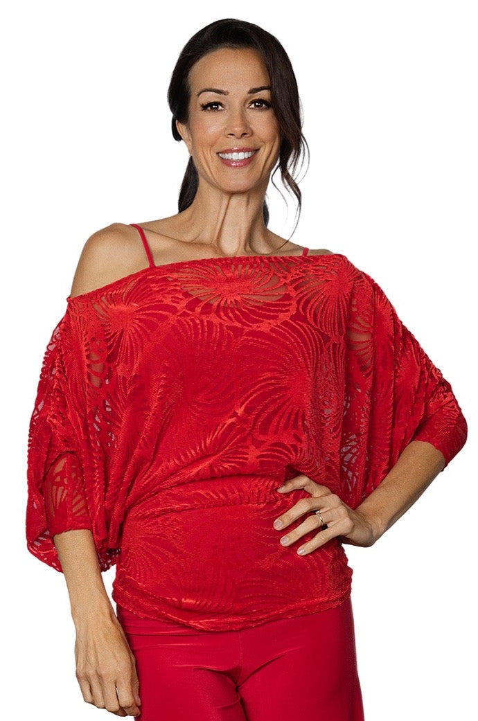 T2422 Burnout Velvet Dress Top with Camisole  This T2422 Burnout Velvet Dress Top with Camisole is a versatile and stylish two-piece ensemble that will make any dancer stand out. The burnout velvet fabric adds a touch of elegance while the included camisole provides comfort and support. Perfect for performances. red