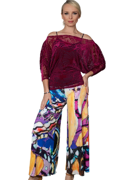 P2402 Palazzo Pants  Introducing our P2402 Palazzo Pants, perfect for both Latin and Ballroom Dancing practice! These comfy and stylish pants provide the ultimate comfort while you perfect your dance moves. Step up your practice game with our Palazzo Pants! Print