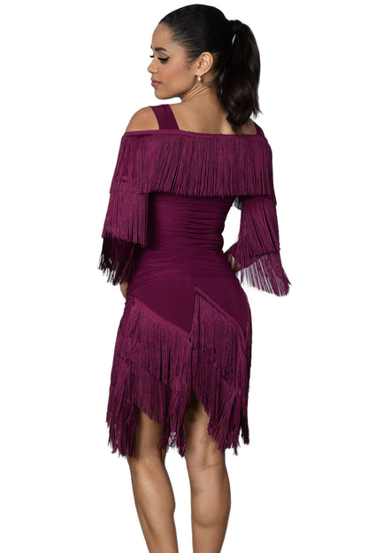 S2430 Diagonal Fringe Skirt  Shake and shimmy in style with our S2430 Diagonal Fringe Skirt! Perfect for rhythm and Latin dancers, this skirt boasts great movement thanks to its diagonal fringe design. Get ready to turn heads on the dance floor! Wine