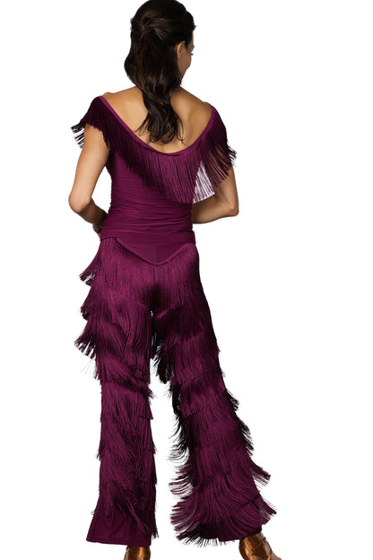 P2410 Full Fringe Pants  Unleash your inner dancing diva with P2410 Full Fringe Pants! These stretchy pants are covered in 6 inches of dense fringe, amplifying your every move on the dance floor. Get ready to twirl, shimmy, and shake in style! Wine