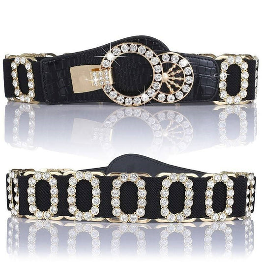 B007 - ELASTIC BELT WITH OVAL CRYSTAL/GOLD ACCENT - Dance America