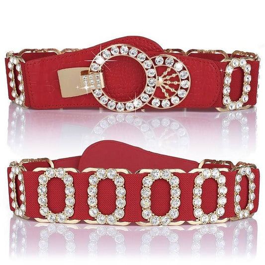 B007 - ELASTIC BELT WITH OVAL CRYSTAL/GOLD ACCENT - Dance America