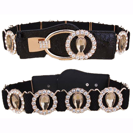 B008 - ELASTIC BELT WITH CIRCLE TOPAZ/GOLD ACCENT - Dance America