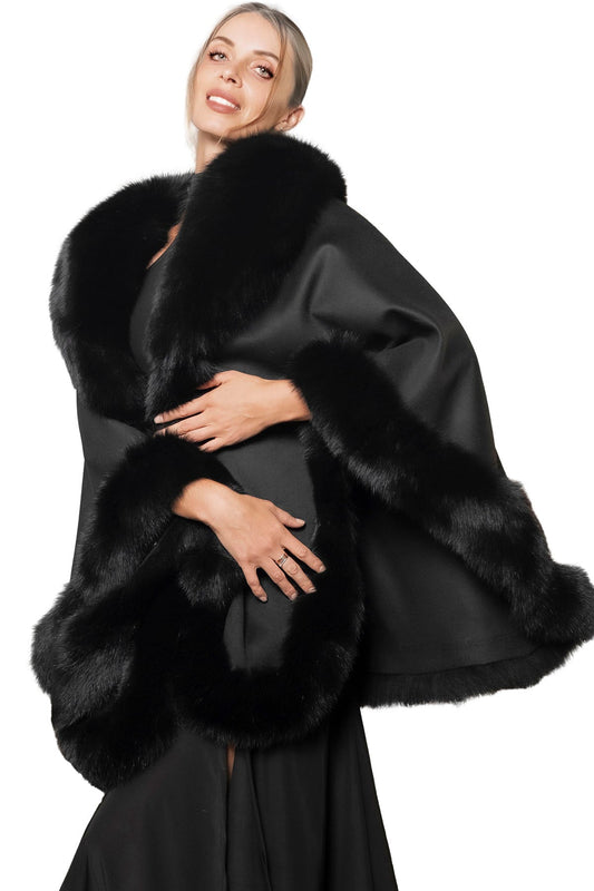 Cape 2 Alpaca & Fox Fur with Wide Collar - Dance America