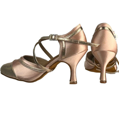 Pair of Carmel Smooth women’s satin ballroom dance shoes by Dance America