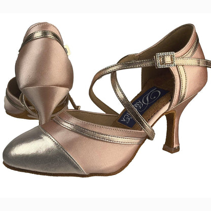 Front angle of Carmel Smooth women’s ballroom dance shoe in satin