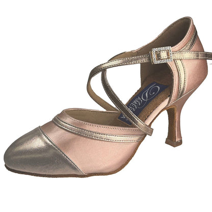Front angle of Carmel Smooth women’s ballroom dance shoe in satin