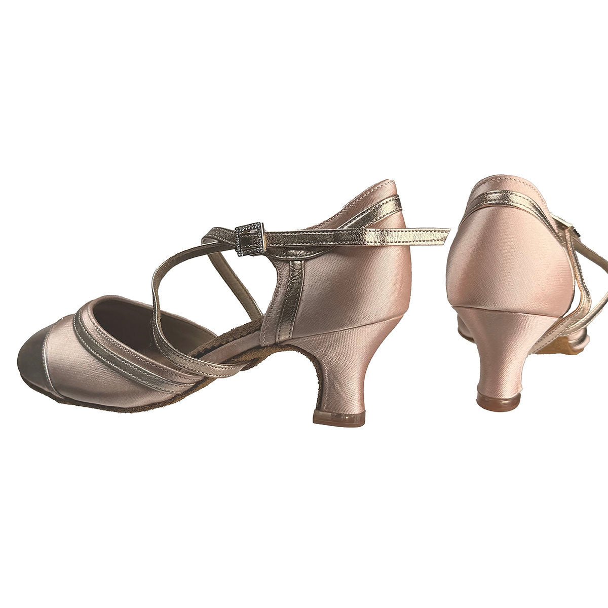 Back view of Carmel Smooth women’s tan satin ballroom shoe