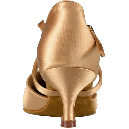 Charlotte  Experience ultimate comfort and a perfect fit with Charlotte. A smooth shoes that provide superior comfort, while the wide fit option caters to all foot types. Available in both a 2" and 2.5" heel, these shoes offer versatility and style for any occasion. Light tan satin.2"heel detail