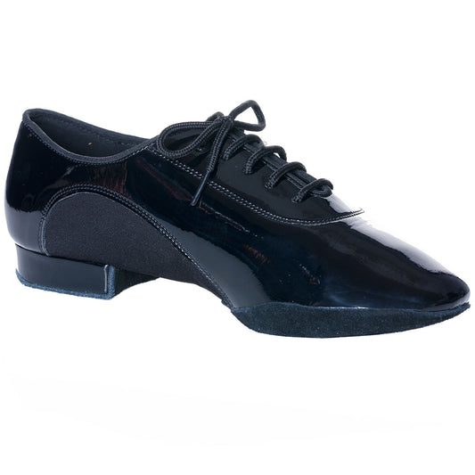 The Chicago men's patent leather ballroom shoe offers a split sole for flexibility and a chrome leather sole that is pulled up on the inside for improved usage of the foot's inside edge. Designed for the ultimate in ballroom dancing, this shoe provides maximum support and precise movement.