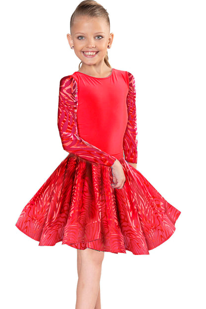 The JR - S1 Girls Burnout Velvet Latin Skirt is a regulation skirt designed for young dancers. Its adjustable back bow adds a touch of elegance and versatility. Pair it seamlessly with interchangeable girl's leotards. With 95% Poly and 5% Spandex, it is travel-friendly and wrinkle-resistant for all-day wear. Designed by dancers for dancers, it's perfect for both practice and competition. Production time is only 7-10 business days if an item is not in stock. pictured in red