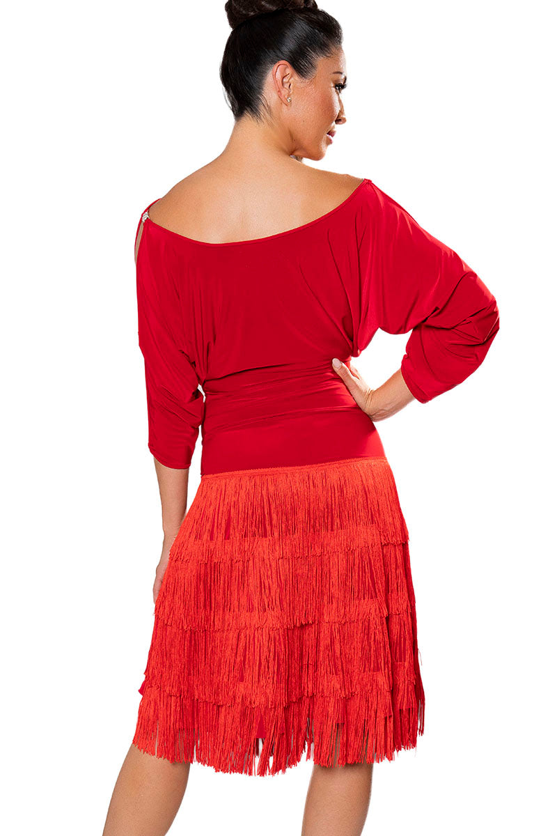 Introducing the D208 Blouson Fringe Dress - a modest dress with eye-catching fringe details that add a touch of whimsy and movement to your look. This dress will make you stand out while still maintaining a classic and elegant style.&nbsp; red