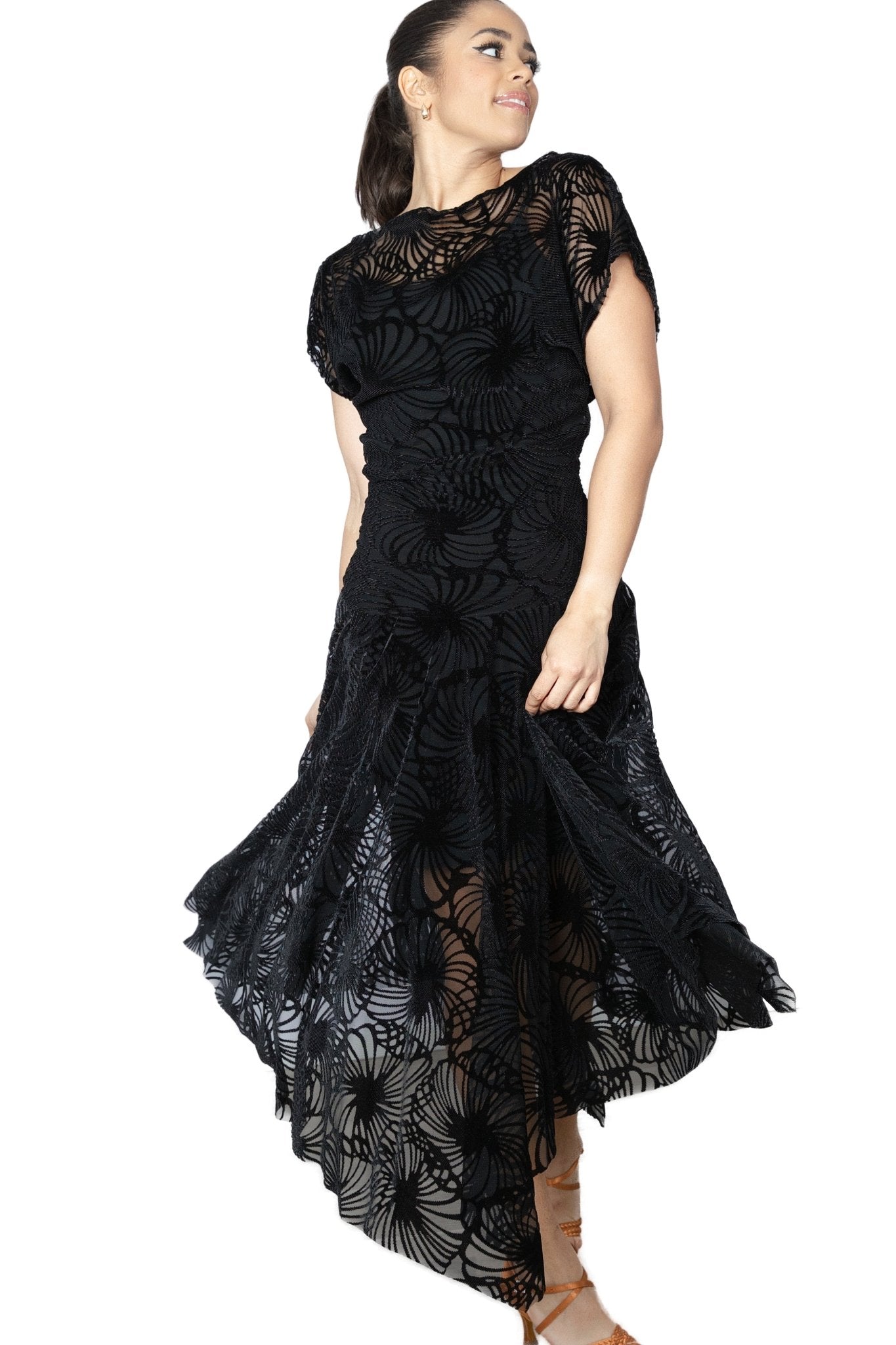 D2412 Long Blouson Burnout Velvet Dress - Dance America