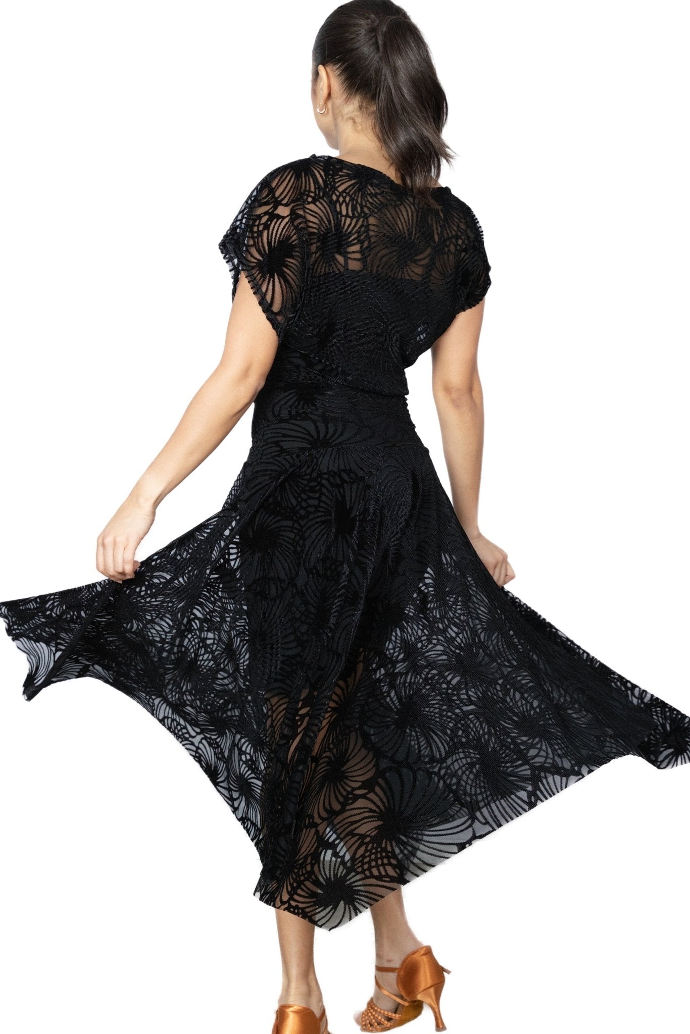 D2412 Long Blouson Burnout Velvet Dress - Dance America