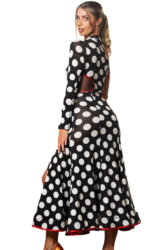 D2451 Long Cutout Smooth Dress with Mesh Insets - Dance America