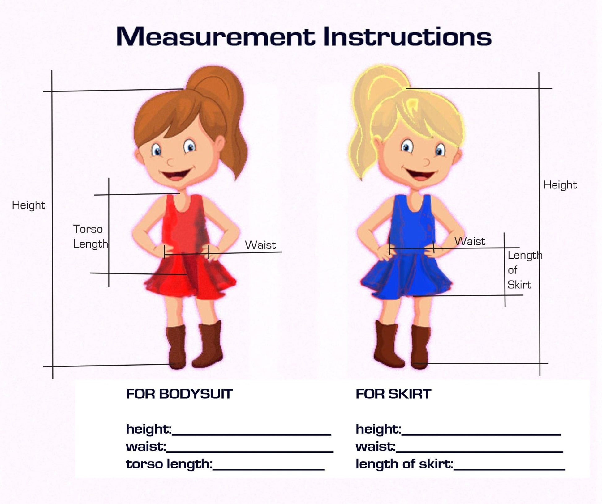 Dance America girls bodysuit and skirt measurement guide for dancewear fitting