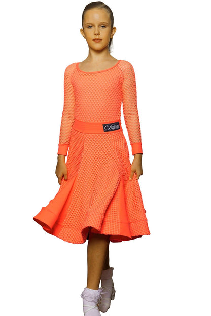 Dance America JR-S4 girls orange mesh with godet customizable skirt ideal for ballroom dance routines