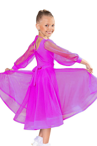 Introducing the JR - B3 Girls Leotard, perfect for ballroom dance performances. This leotard features Power mesh puff sleeves, providing flexibility and comfort for all routines. Look confident and polished in this must-have piece for any young ballroom dancer.pink