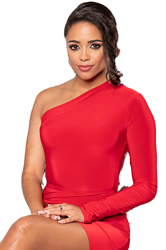 Dance with confidence in our trendy L203 One Shoulder Bodysuit! This leotard's unique design will make you stand out while its one shoulder feature allows for comfortable and unrestricted movement. Get ready to take the dance floor by storm! red