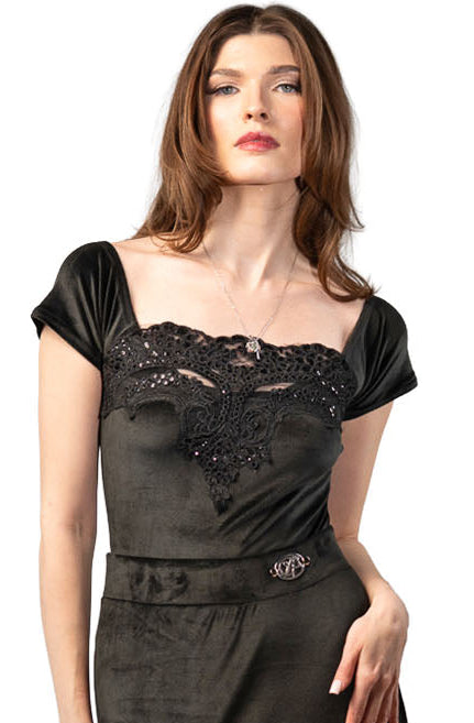 Black velvet Top with lace and sequins