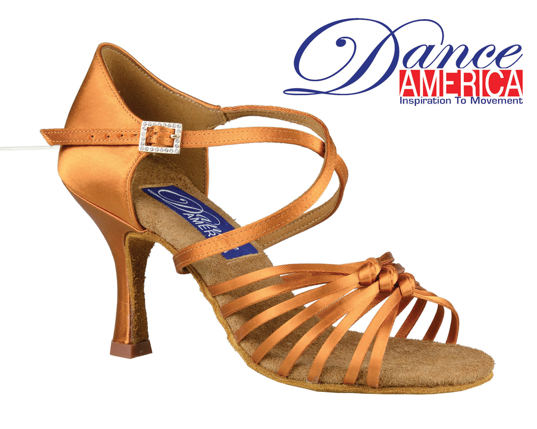 Latin Dance Sandal cheyenne in tan satin