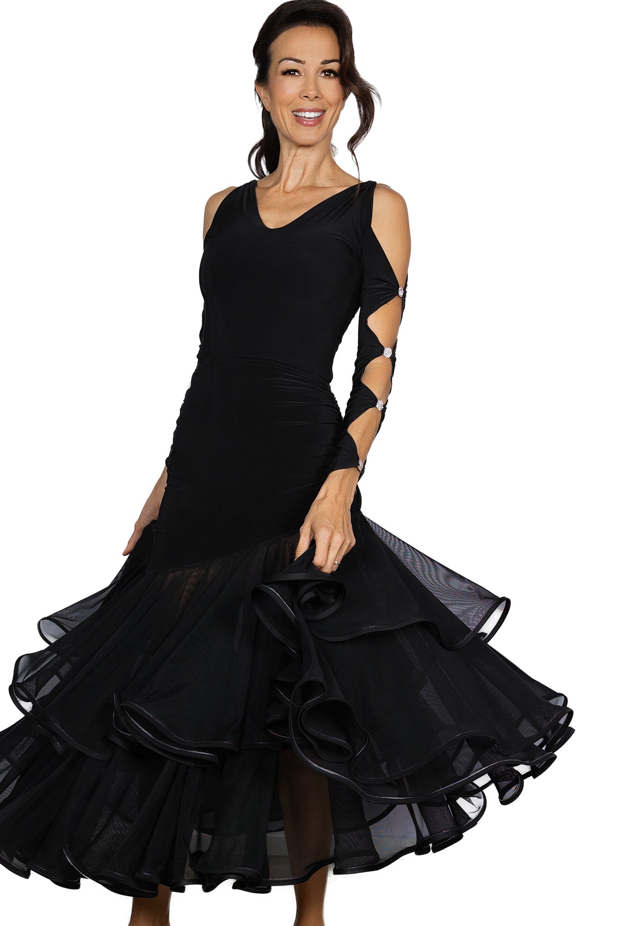 S2414 Long Flamenco Skirt  Get ready to ruffle some feathers (in the best way possible) with our S2414 Long Flamenco Skirt. Perfect for a night out or a day at the beach, this skirt will have you dancing all day long. So go ahead, twirl away in this flamenco-inspired masterpiece. Black