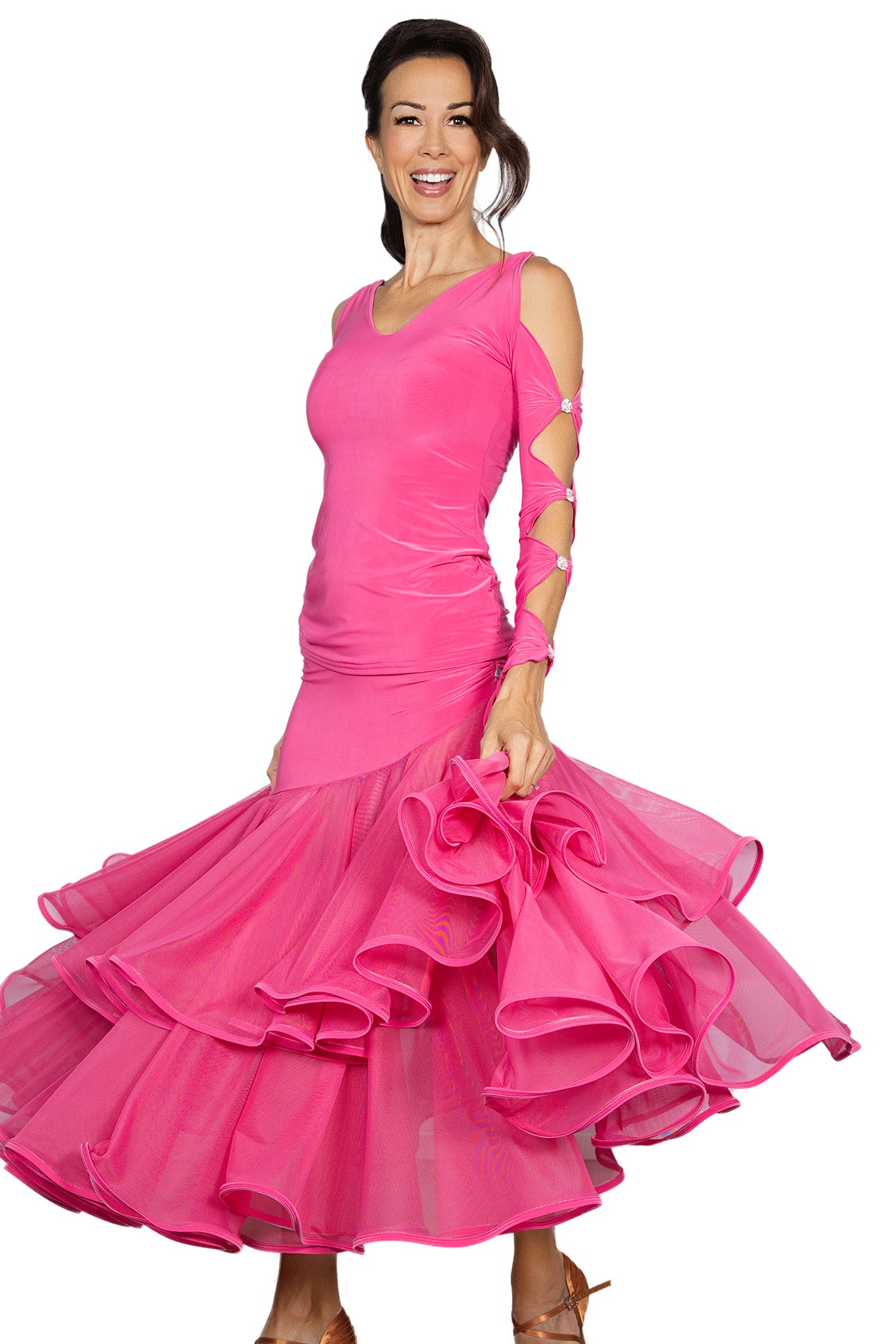 S2414 Long Flamenco Skirt  Get ready to ruffle some feathers (in the best way possible) with our S2414 Long Flamenco Skirt. Perfect for a night out or a day at the beach, this skirt will have you dancing all day long. So go ahead, twirl away in this flamenco-inspired masterpiece. Pink