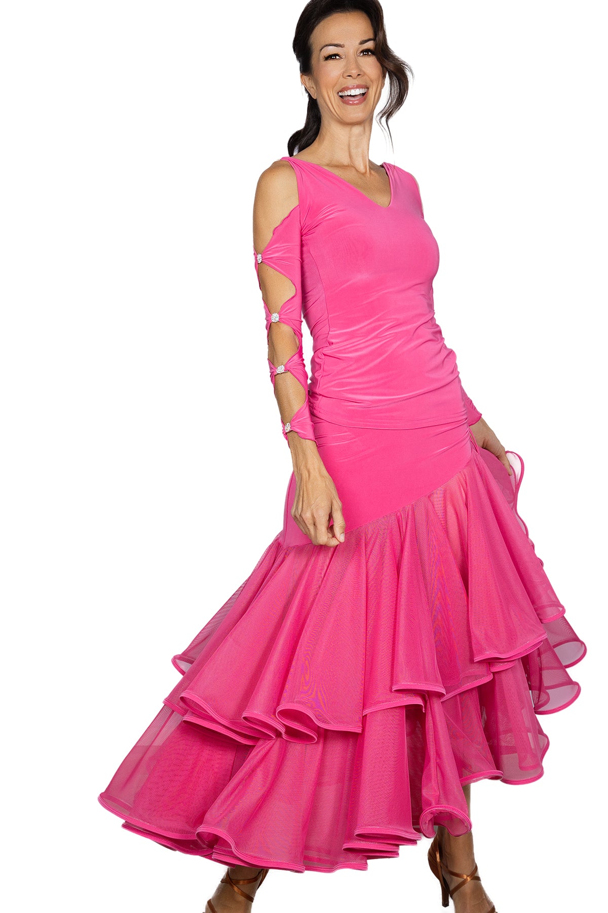 S2414 Long Flamenco Skirt  Get ready to ruffle some feathers (in the best way possible) with our S2414 Long Flamenco Skirt. Perfect for a night out or a day at the beach, this skirt will have you dancing all day long. So go ahead, twirl away in this flamenco-inspired masterpiece. Pink