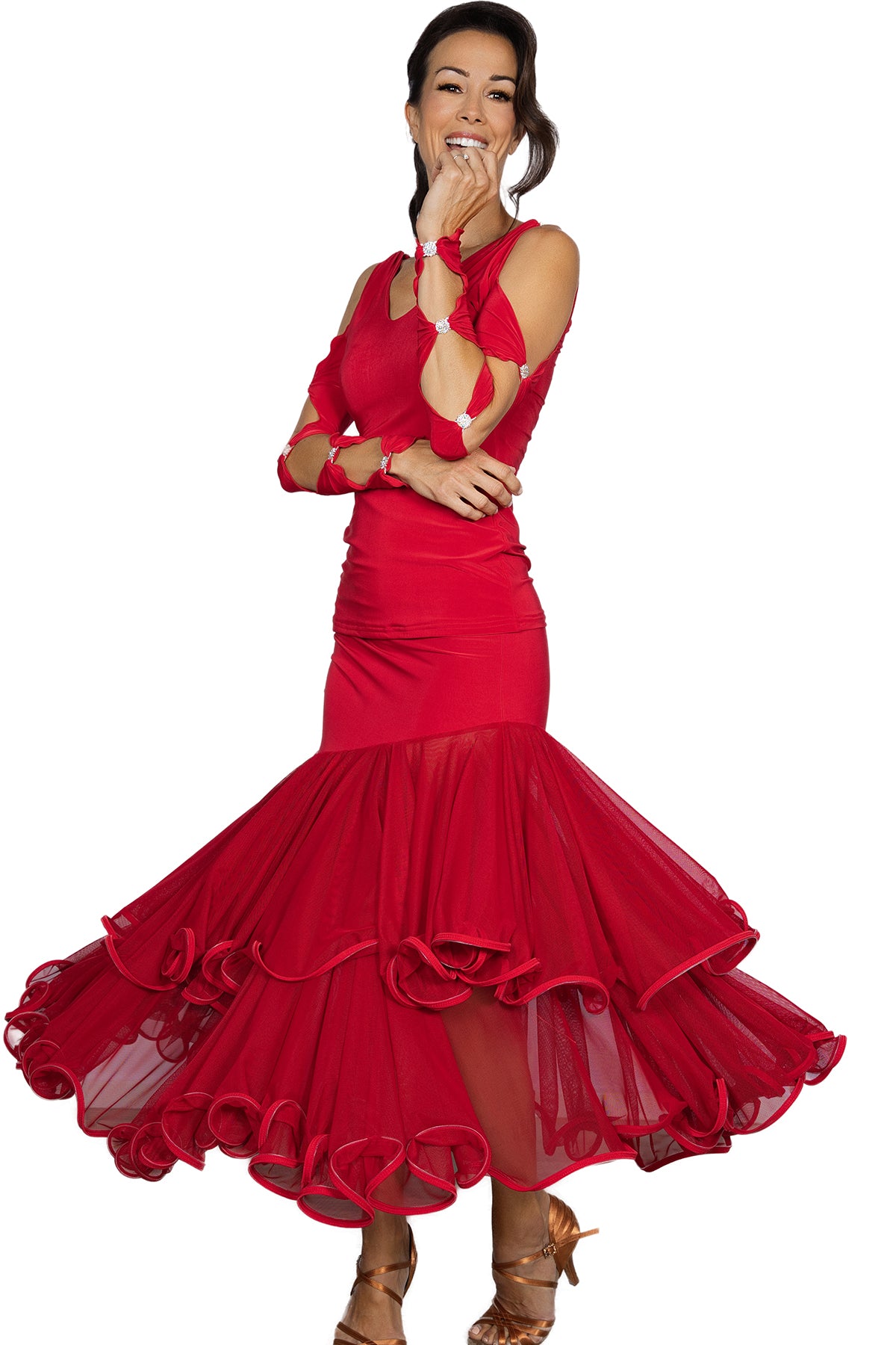 S2414 Long Flamenco Skirt  Get ready to ruffle some feathers (in the best way possible) with our S2414 Long Flamenco Skirt. Perfect for a night out or a day at the beach, this skirt will have you dancing all day long. So go ahead, twirl away in this flamenco-inspired masterpiece. Red